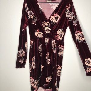 Velvet floral wrap dress